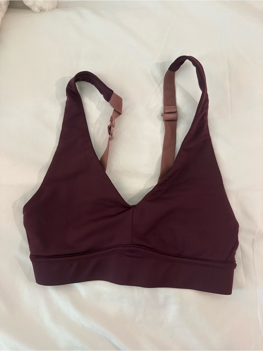 Fabletics Deep Burgundy V-Neck Sports Bralette with Adjustable Straps